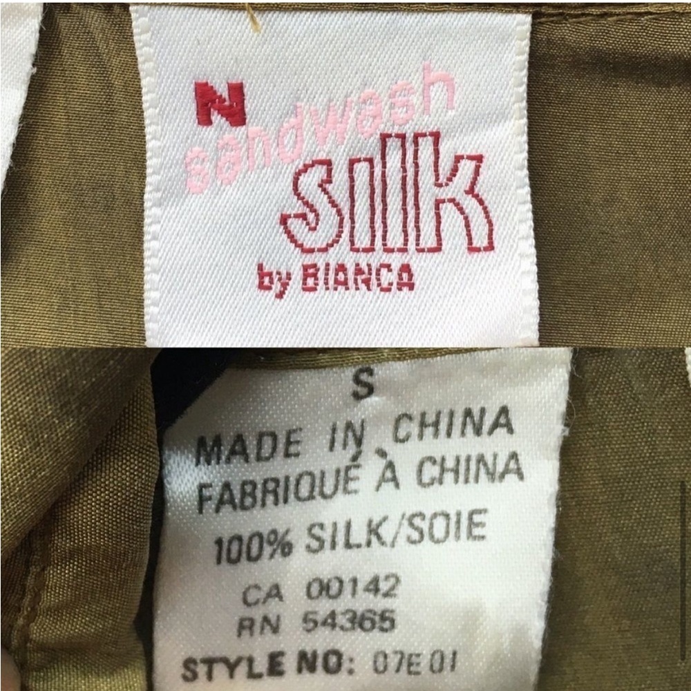 Vintage Bianca 100% Silk Jumpsuit Utility Military Olive Green Oversized Small - Picture 11 of 11